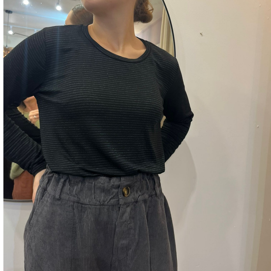 Faye Long Sleeve Top - Black Shimmer Stripe