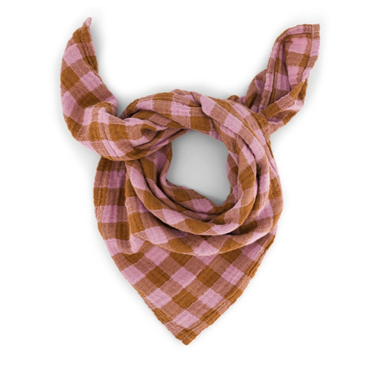Square Scarf - Lilac and Caramel Gingham Check