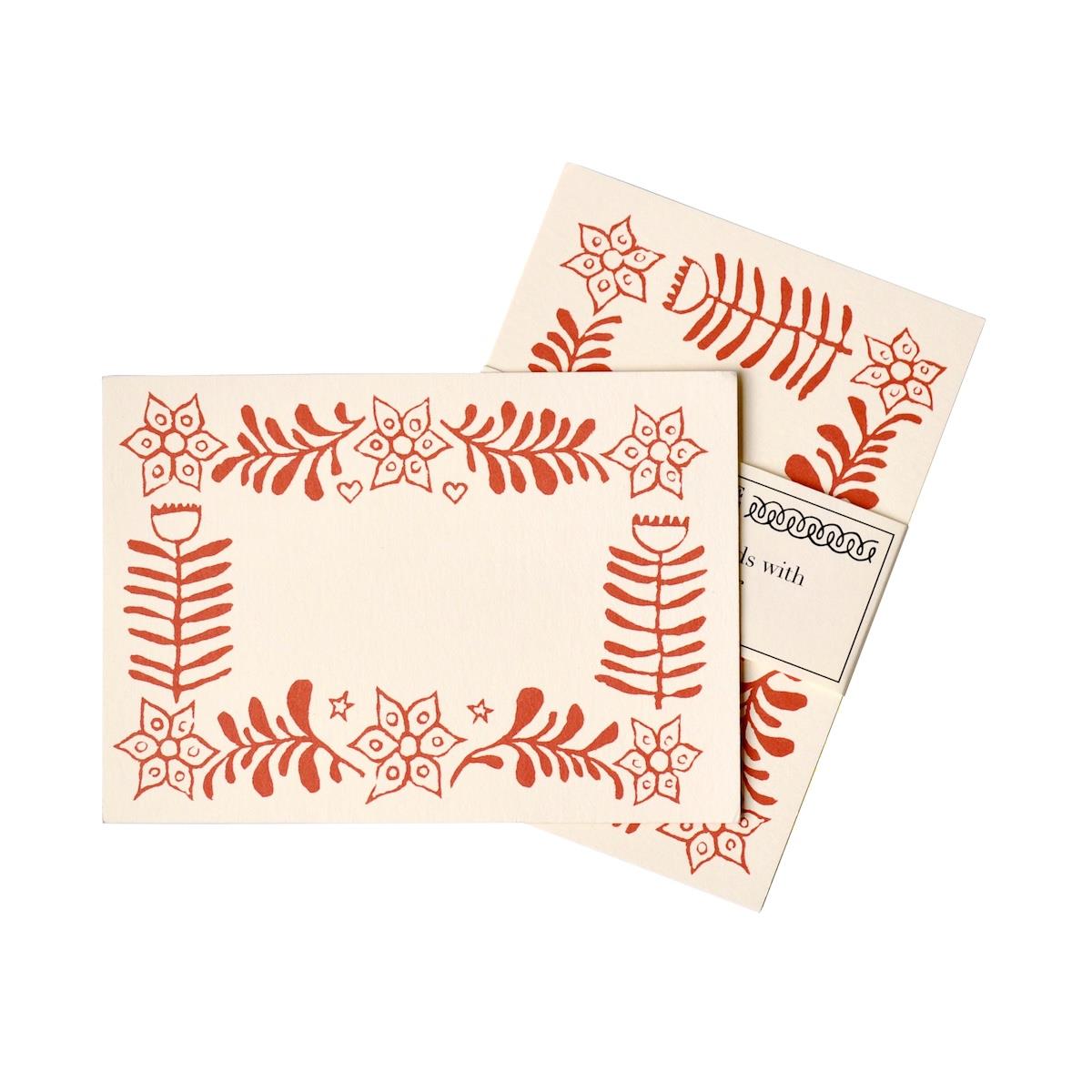 10 Small Cards with Patterned Border - Red