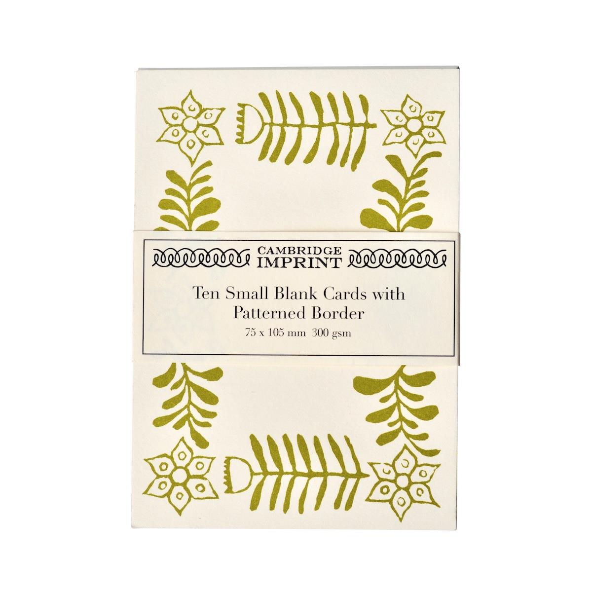 10 Small Cards with Patterned Border - Bawden Green