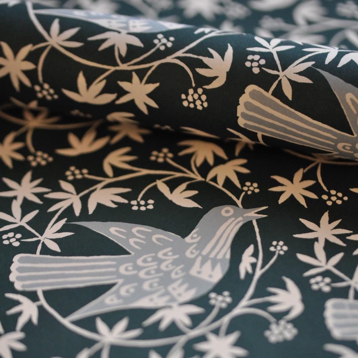 5 Sheets of Songbird Wrapping Paper - Midwinter Blue