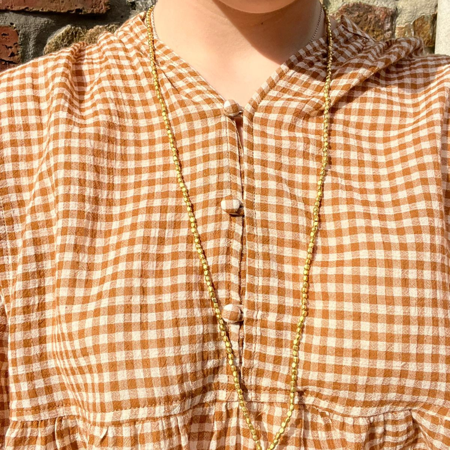 Gingham Balloon Sleeve Blouse - Chai