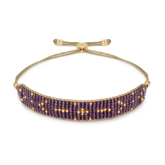 Beaded Friendship Bracelet - Gold & Mulberry