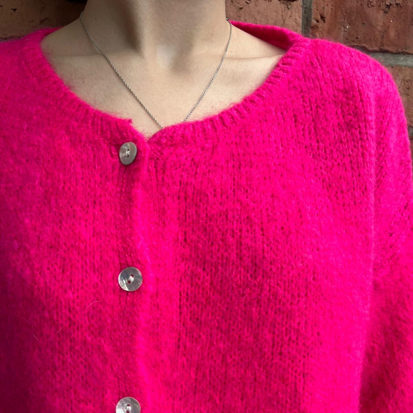 Mohair Blend Button Through Cardigan - Hot Pink