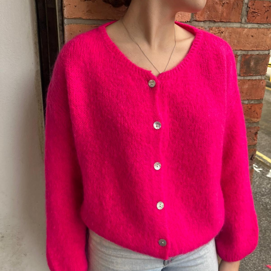 Mohair Blend Button Through Cardigan - Hot Pink