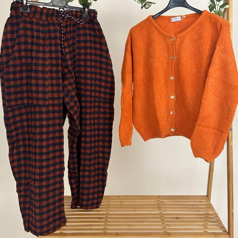 Gingham Checked Trousers - Rust