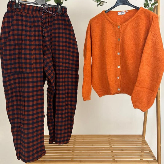 Gingham Checked Trousers - Rust