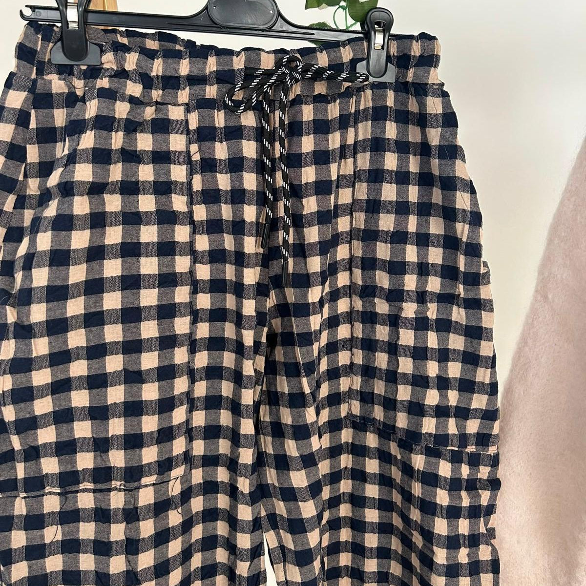 Gingham Checked Trousers - Navy