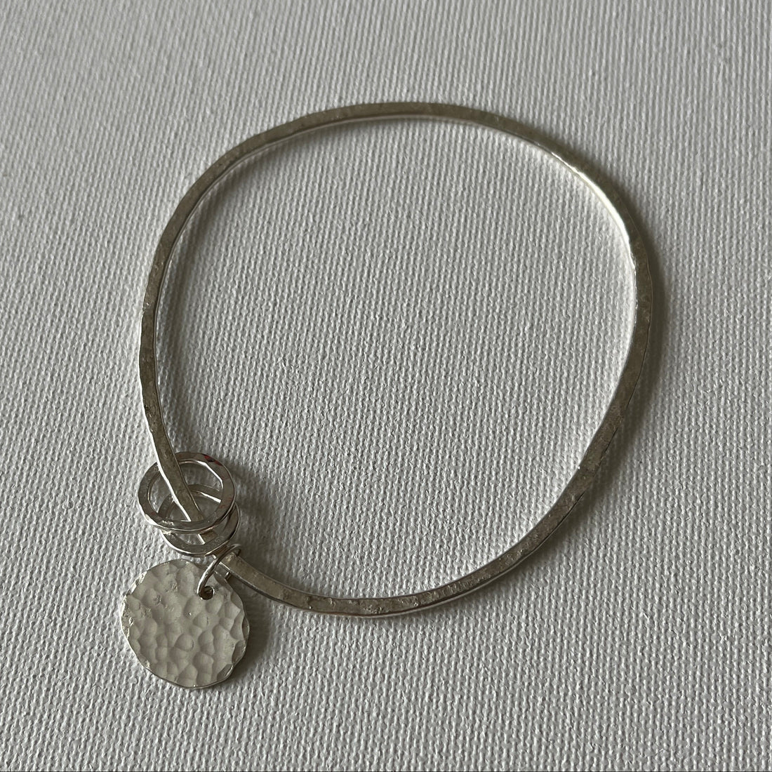 Eco Silver Bangle - Small Pebble Charm
