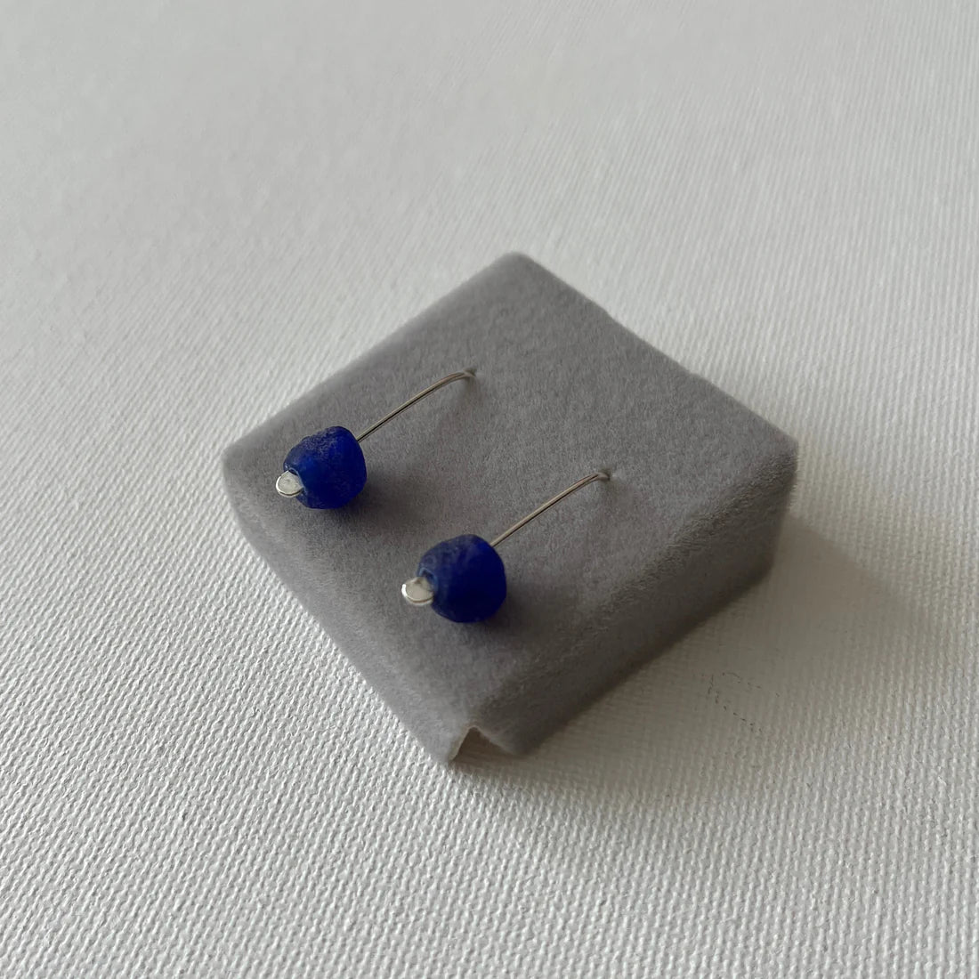 Eco Silver Bottle Bead Earrings - Dark Blue