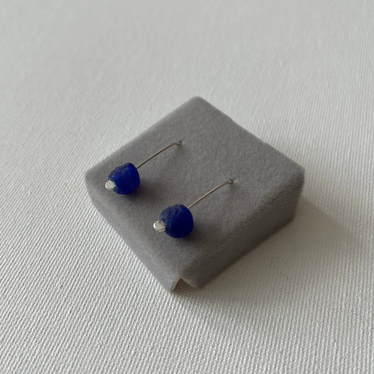 Eco Silver Bottle Bead Earrings - Dark Blue