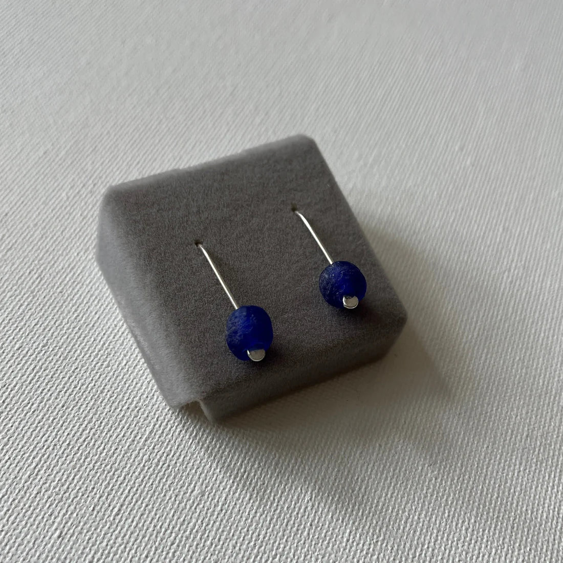 Eco Silver Bottle Bead Earrings - Dark Blue