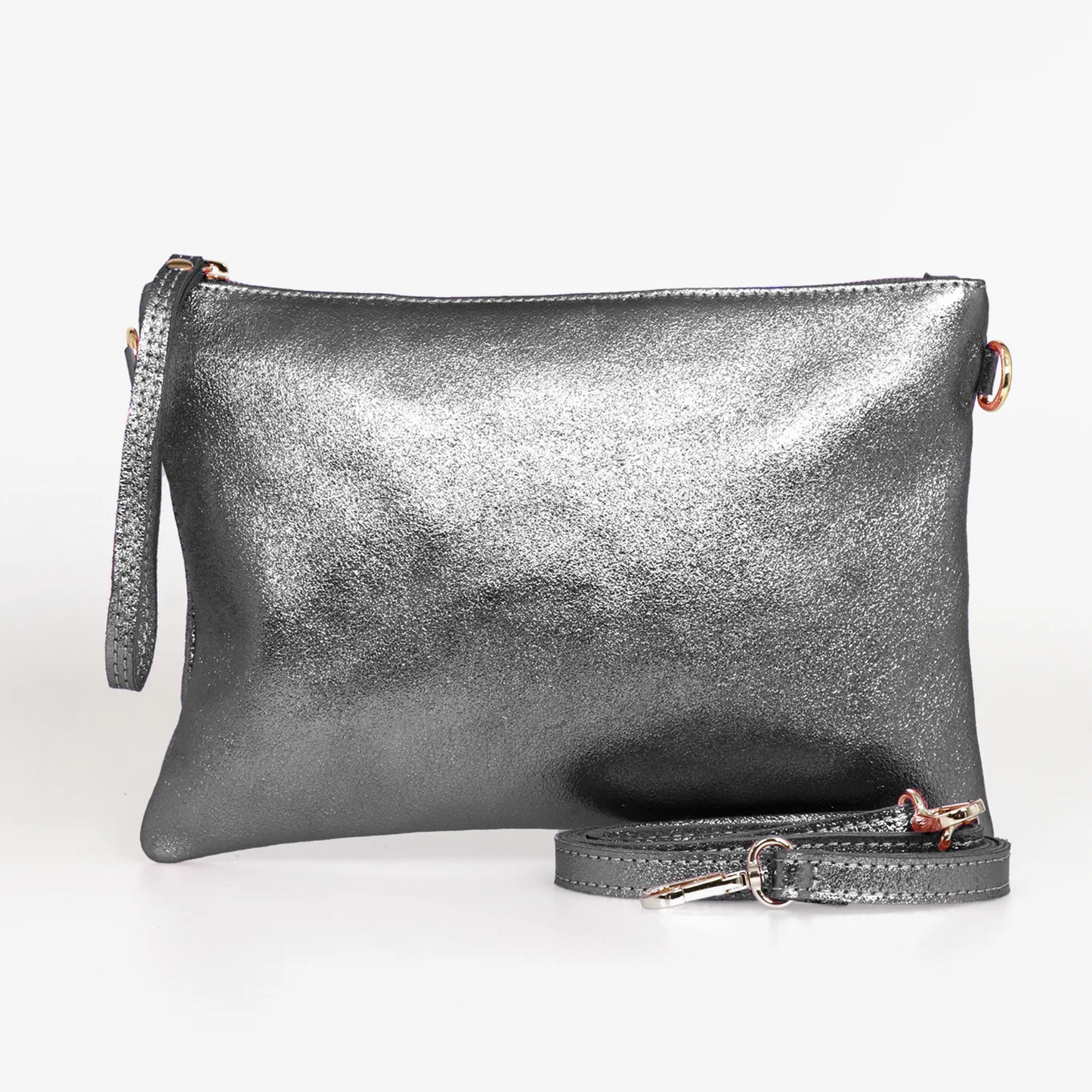 MSH Leather Wristlet Clutch Bag - Gunmetal