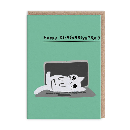 Mini Greetings Card - Laptop Kitten