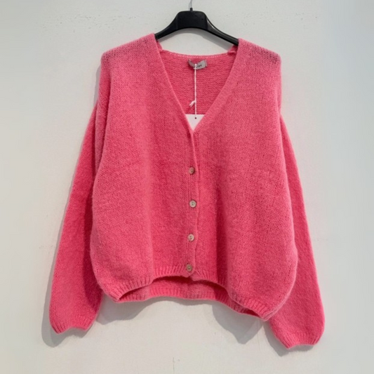 Mohair Blend V Neck Cardigan - Rose Bonbon