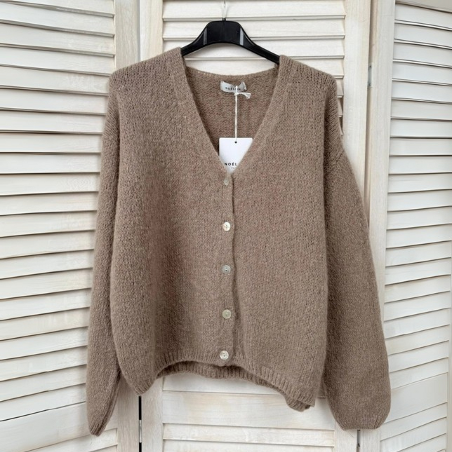 Mohair Blend V Neck Cardigan - Taupe