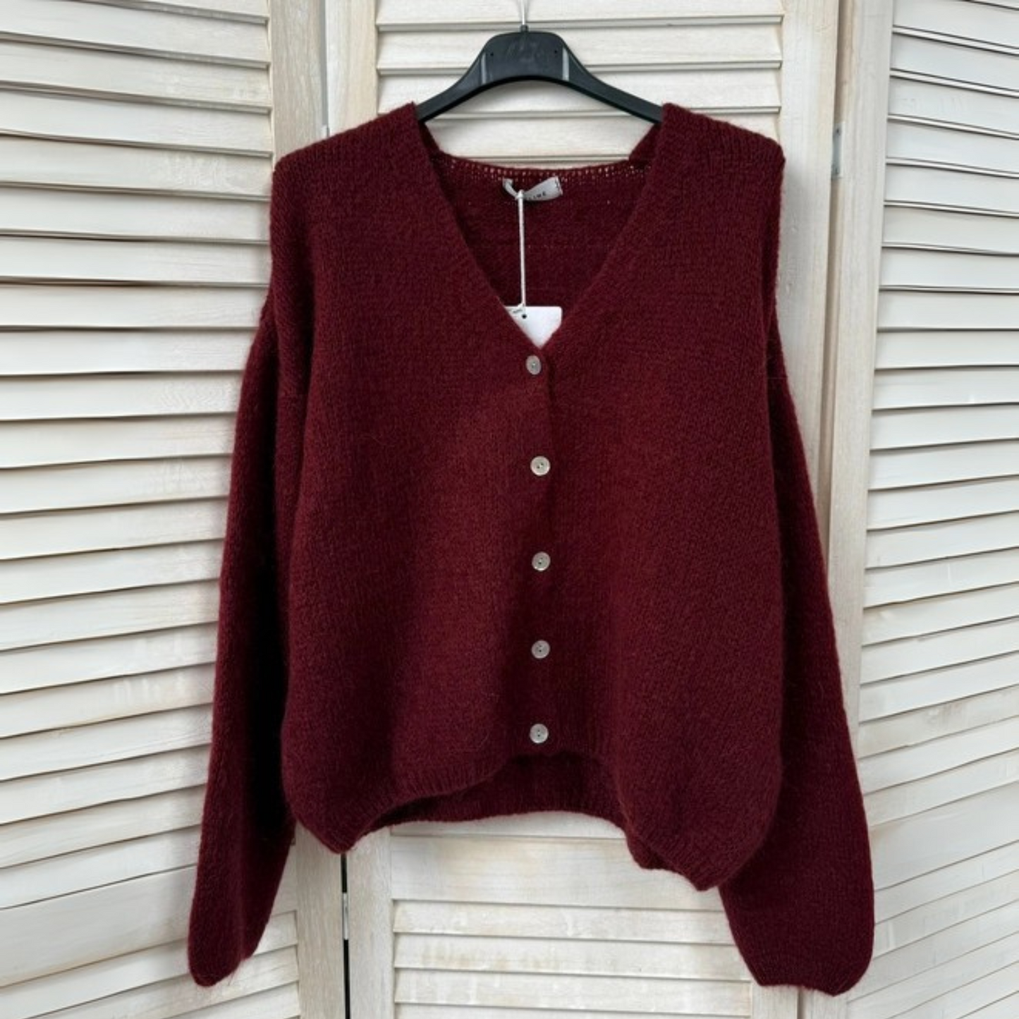 Mohair Blend V Neck Cardigan - Burgundy