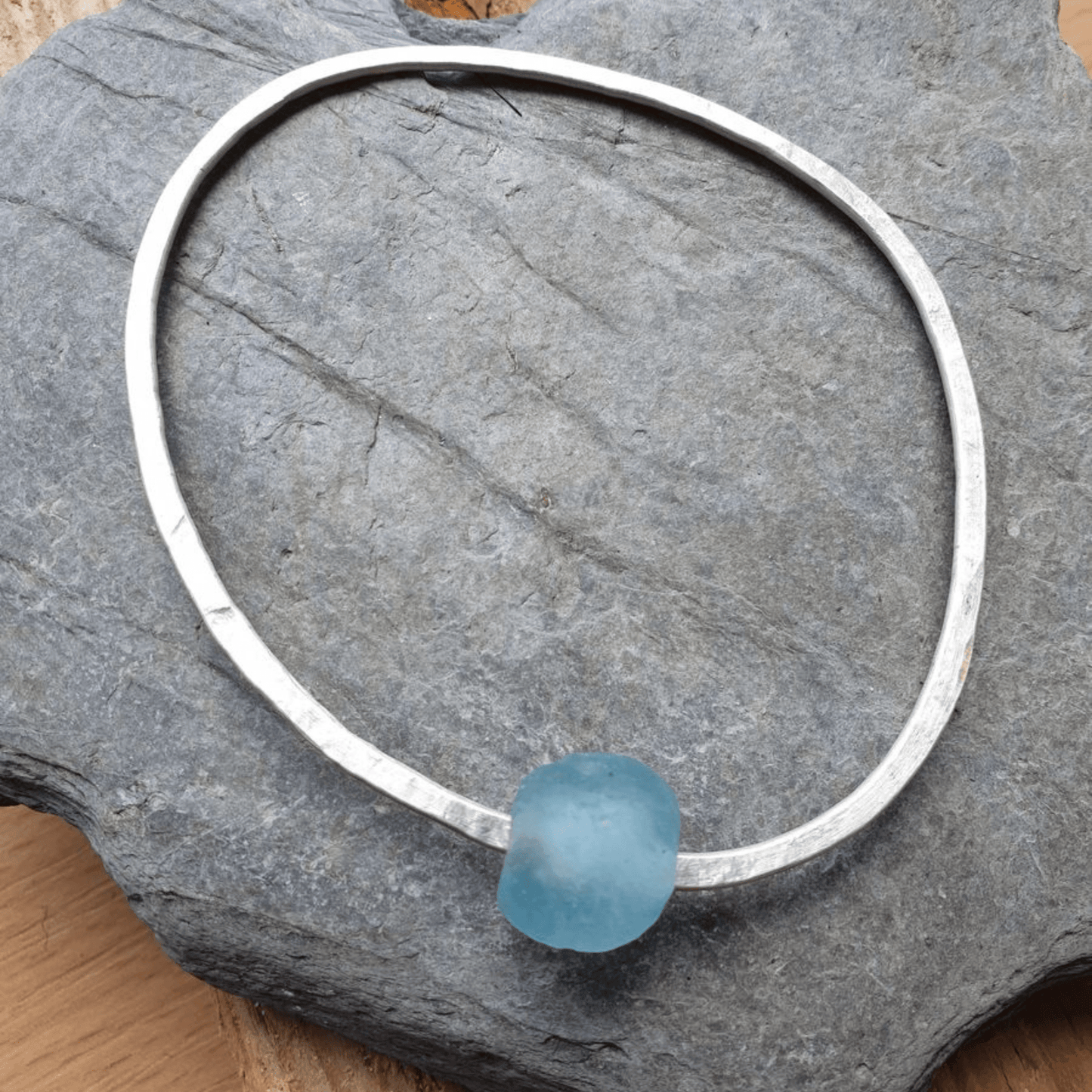 Sarah Drew Silver Bottle Bead Bangle - Light Blue