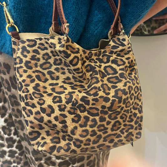 Leather Crossbody Bag -  Leopard