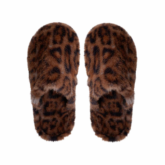 Leopard Print Slippers - Mocha Brown