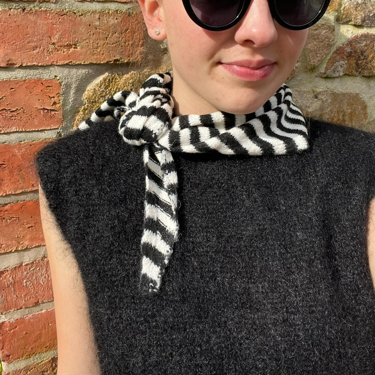 Wool Blend Triangle Neck Scarf - Black Stripe