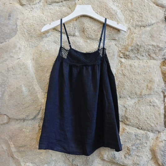 Linen Camisole Top - Black
