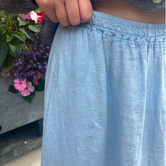 Linen Pocket Maxi Skirt - Blue