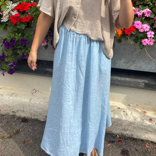 Linen Pocket Maxi Skirt - Blue