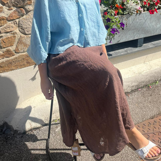 Linen Pocket Maxi Skirt - Brown