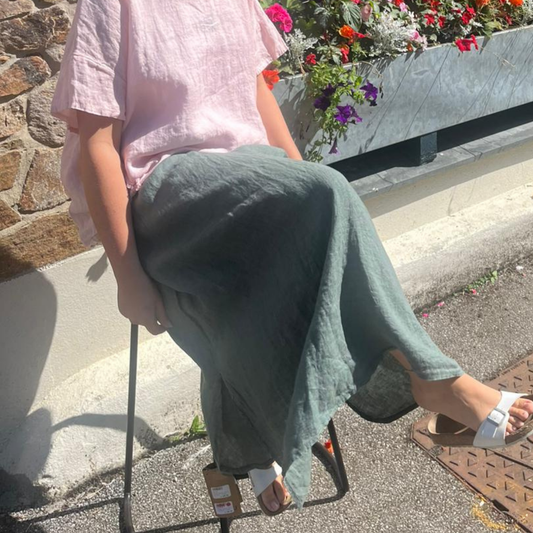 Linen Pocket Maxi Skirt - Khaki