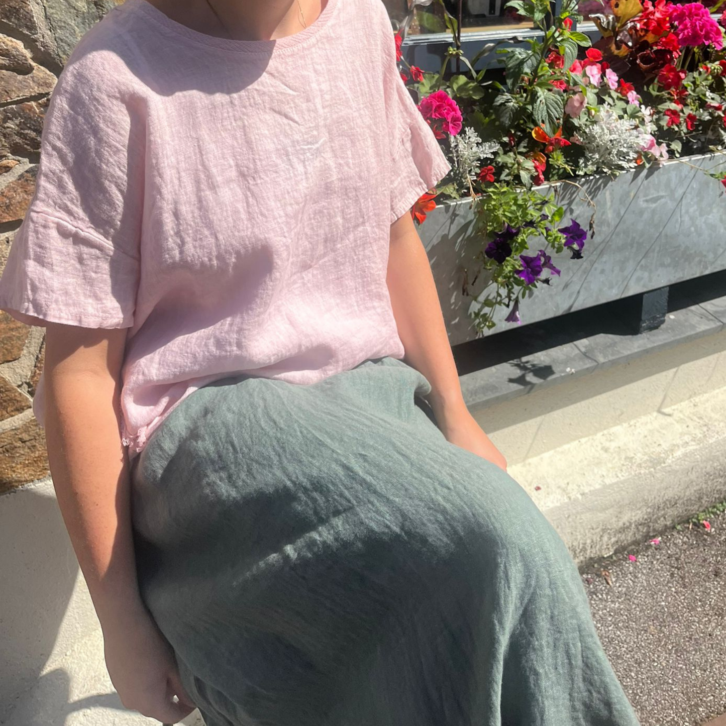 Linen Pocket Maxi Skirt - Khaki