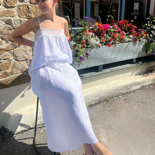 Linen Pocket Maxi Skirt - White