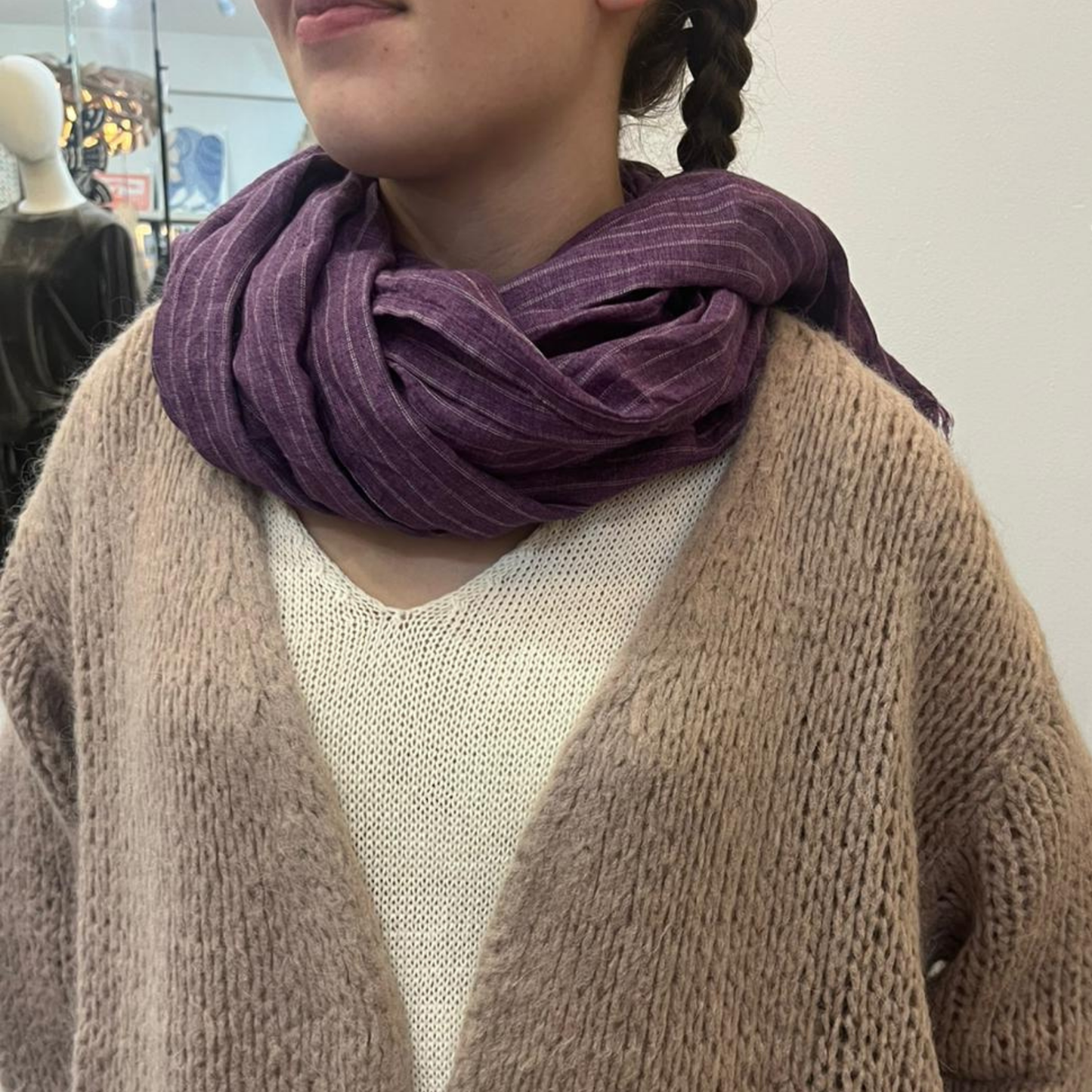 Linen Scarf - Purple Stripe