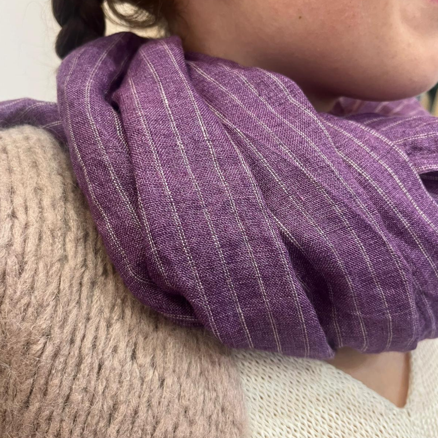 Linen Scarf - Purple Stripe