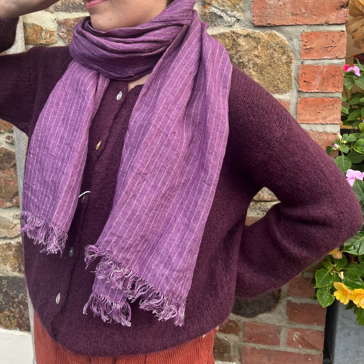 Linen Scarf - Purple Stripe