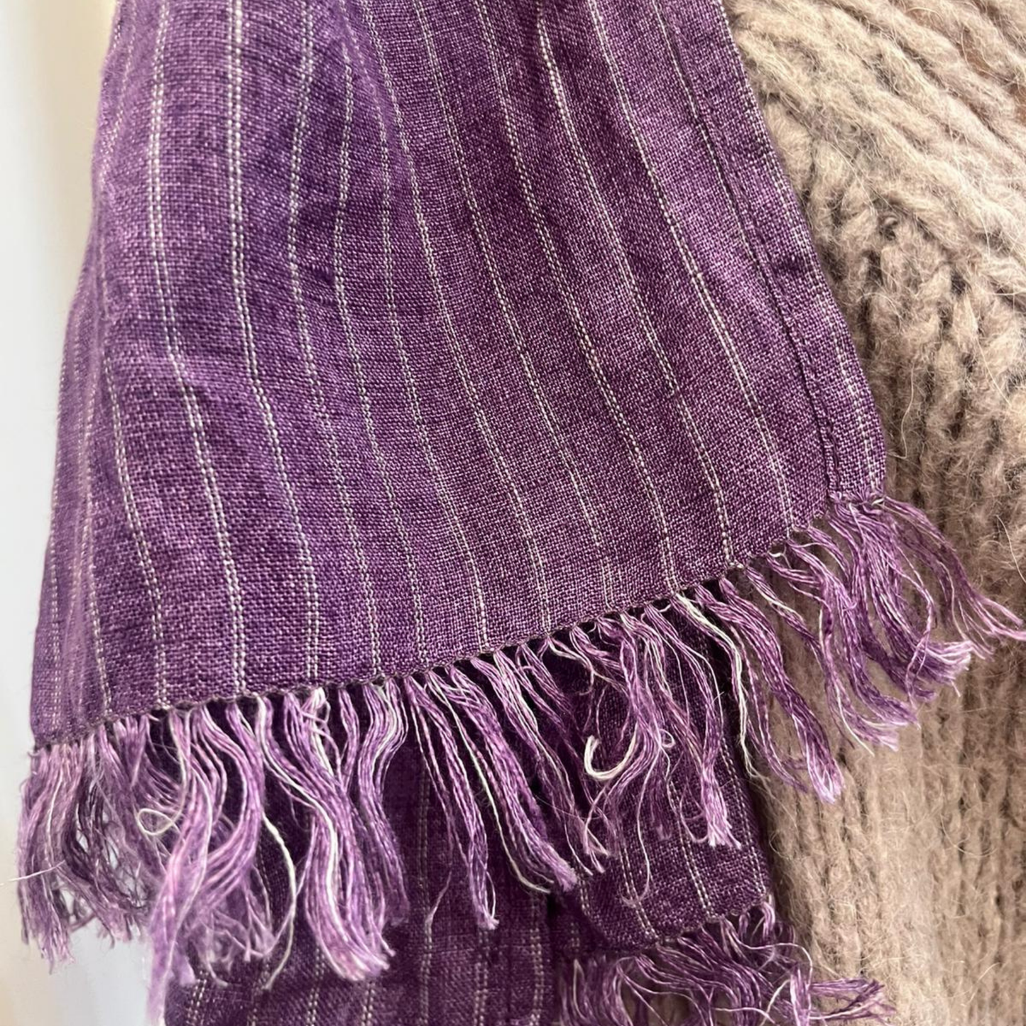 Linen Scarf - Purple Stripe