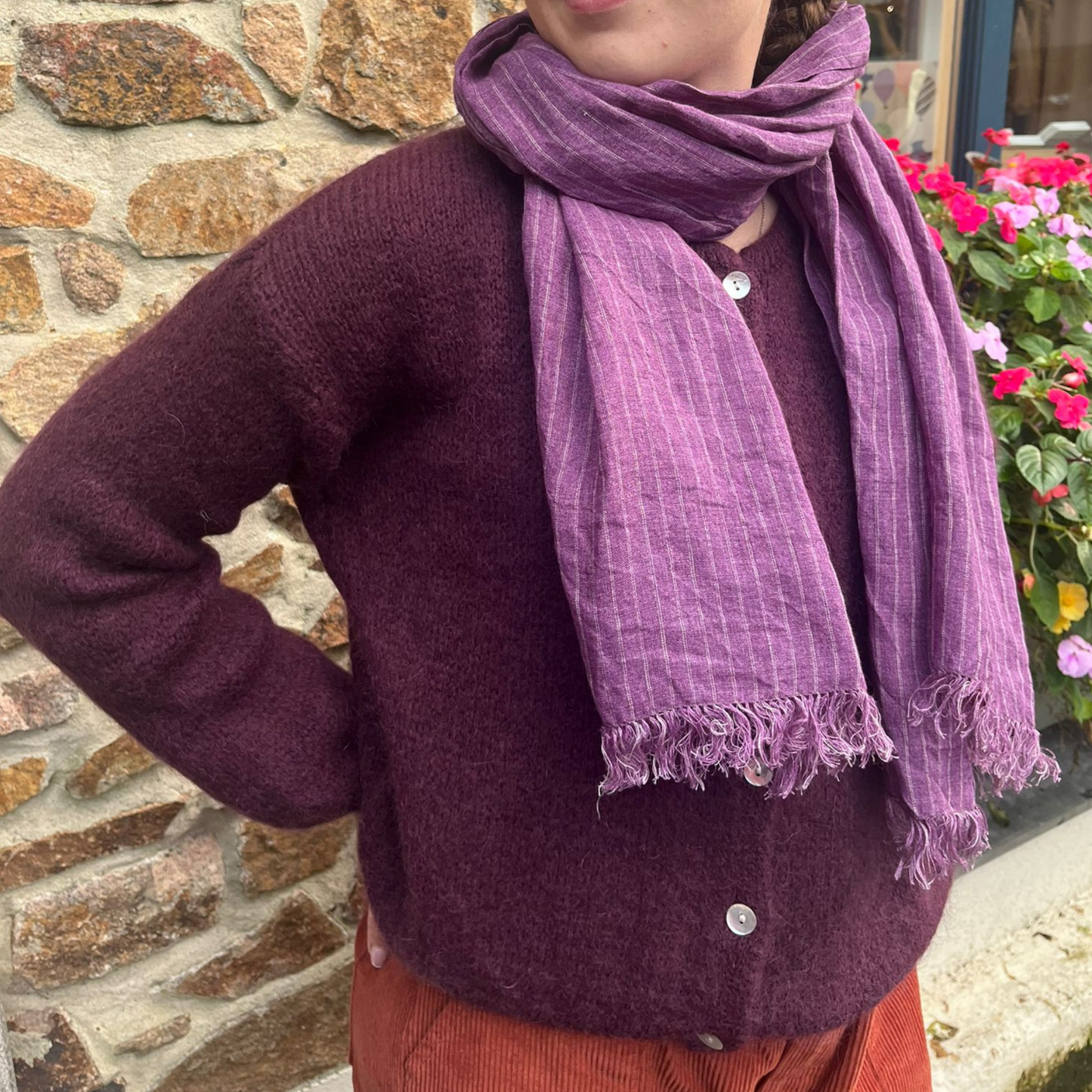 Linen Scarf - Purple Stripe