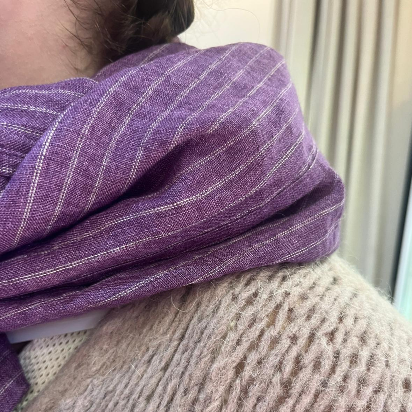 Linen Scarf - Purple Stripe