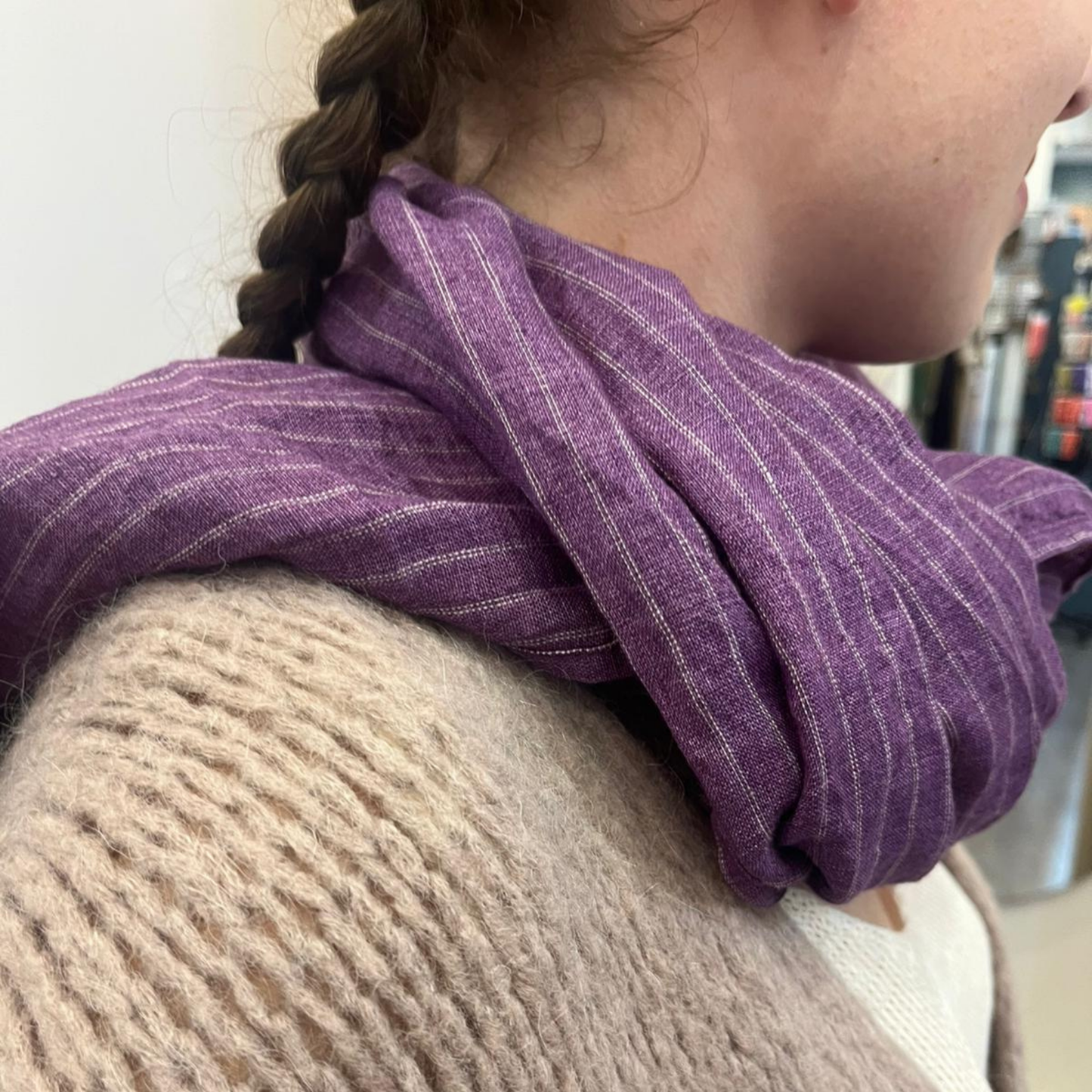 Linen Scarf - Purple Stripe