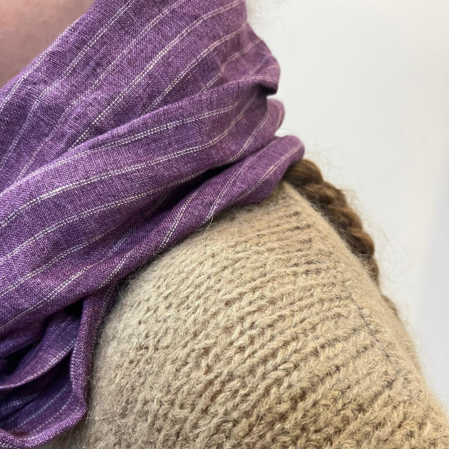 Linen Scarf - Purple Stripe