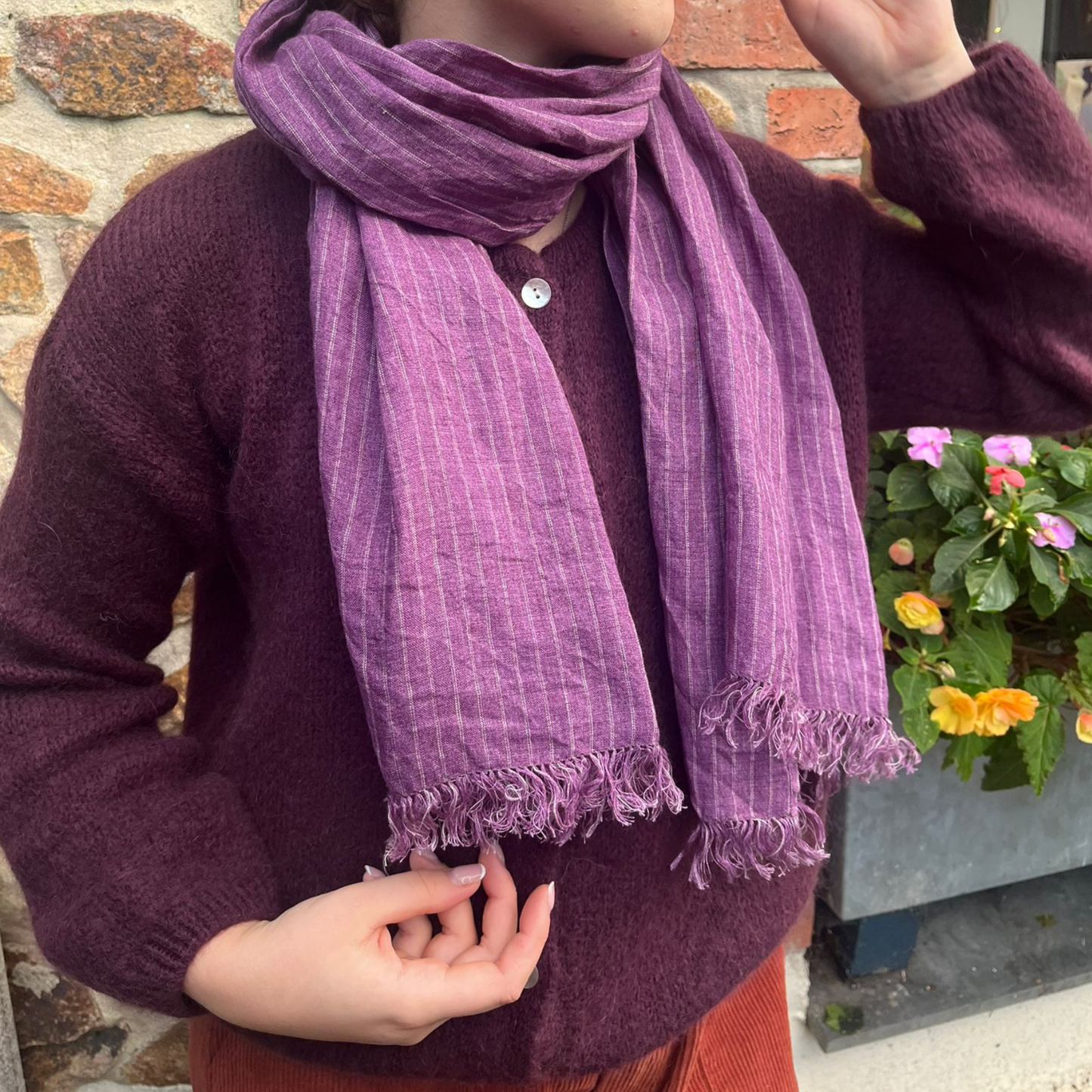 Linen Scarf - Purple Stripe