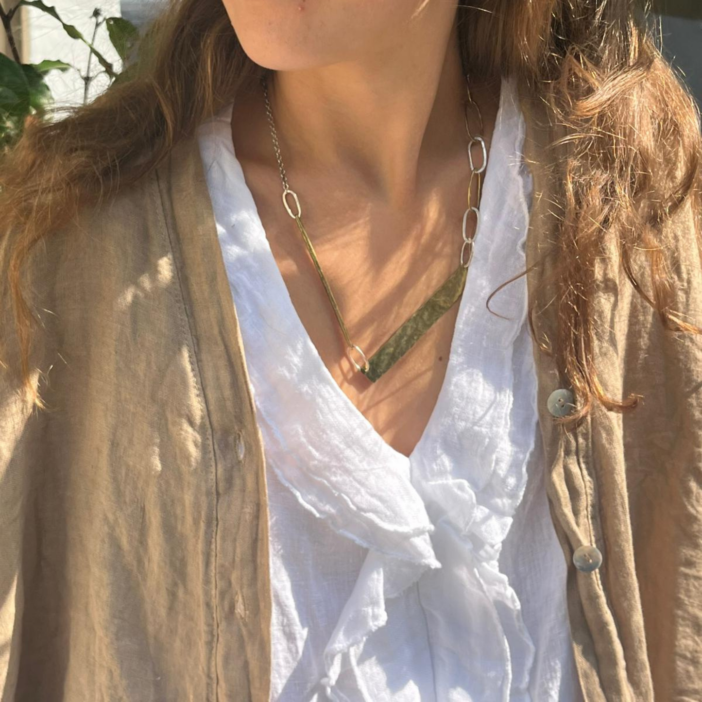 Linen Short Sleeve Button Blouse - Tan Brown