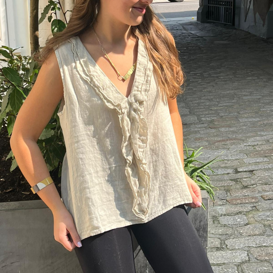 Linen Sleeveless Blouse - Beige
