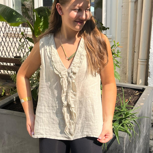 Linen Sleeveless Blouse - Beige