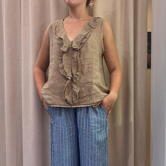 Linen Sleeveless Blouse - Camel