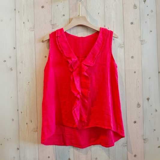 Linen Sleeveless Blouse - Coral