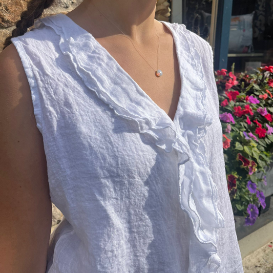 Linen Sleeveless Blouse - White