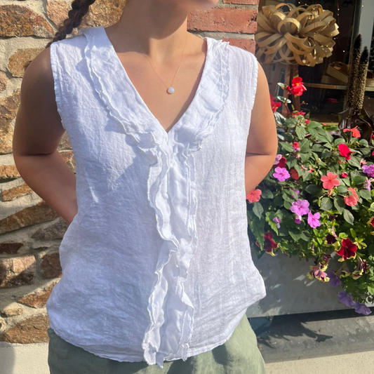 Linen Sleeveless Blouse - White