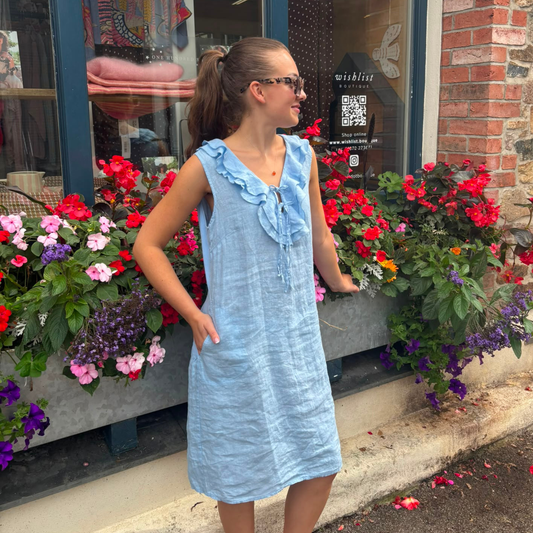 Linen Summer Dress - Blue
