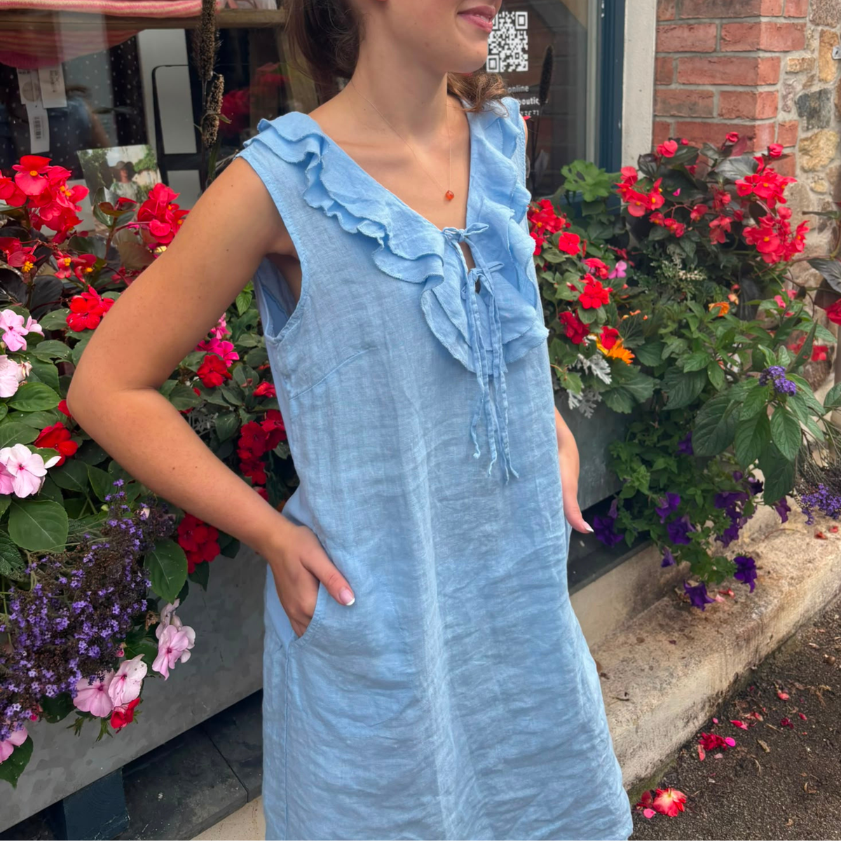 Linen Summer Dress - Blue